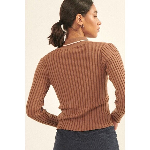 Lila Self Button Ribbed Knit Cardigan - Picture 2 of 7